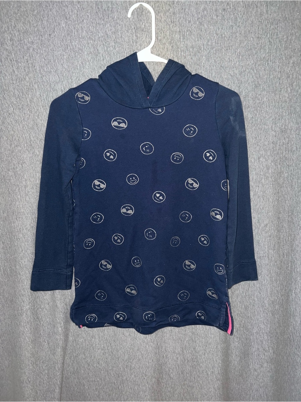 Lands' End Navy Hooded Long-Sleeve Top with Smiley Print